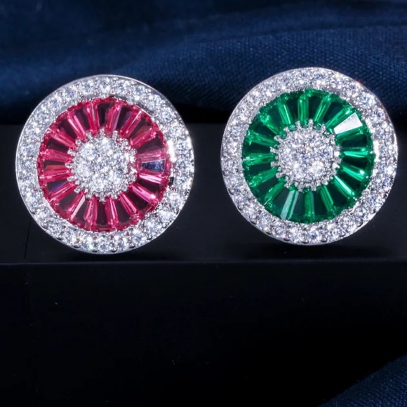 Round Baguette Zircon Earrings - Picture 6 of 12